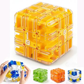 Labyrinth 3D Puzzles Maze Cube, Education Learning Toys for Logical Thinking, Birthday Gift for Kids Adults Family BoardYellow