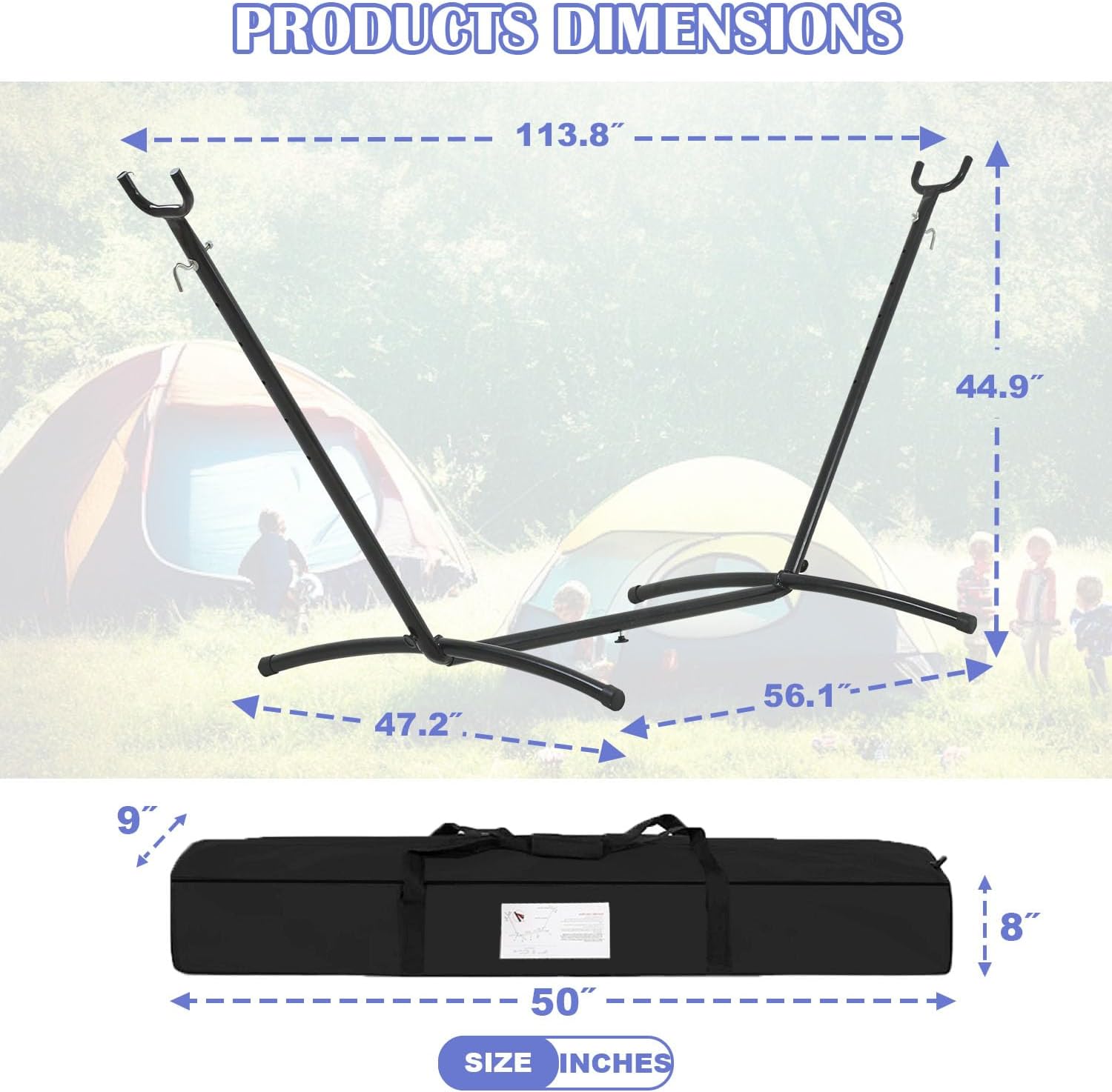 Hammock Stand Hanging Chair Stand Heavy Duty Steel Sensory Swing Stand Weather & Rust Resistant Adjustable Portable Stand 400lbs with Carrying Bag for Lounger,Porch,Indoor,Outdoor,Patio(No Hammock)