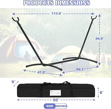 Hammock Stand Hanging Chair Stand Heavy Duty Steel Sensory Swing Stand Weather & Rust Resistant Adjustable Portable Stand 400lbs with Carrying Bag for Lounger,Porch,Indoor,Outdoor,Patio(No Hammock)