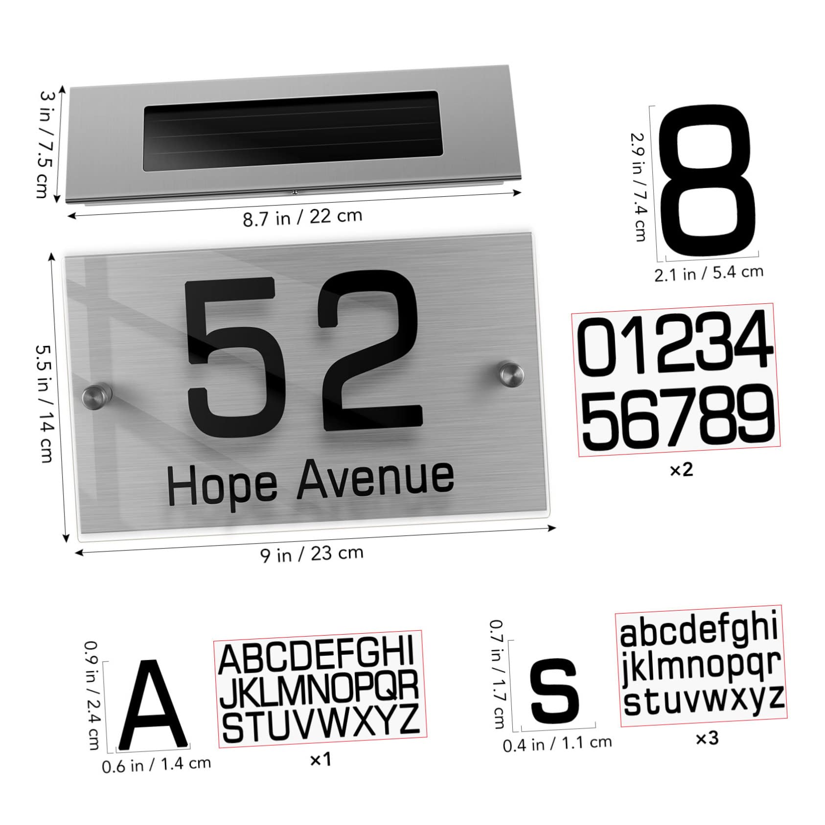 iplusmile Lampada Solare da Esterno con Numeri Civici LED Colori Pannello Acrilico Personalizzabile Luce LED per Indicazione Indirizzo Notturna Facile Installazione Risparmio Energetico per