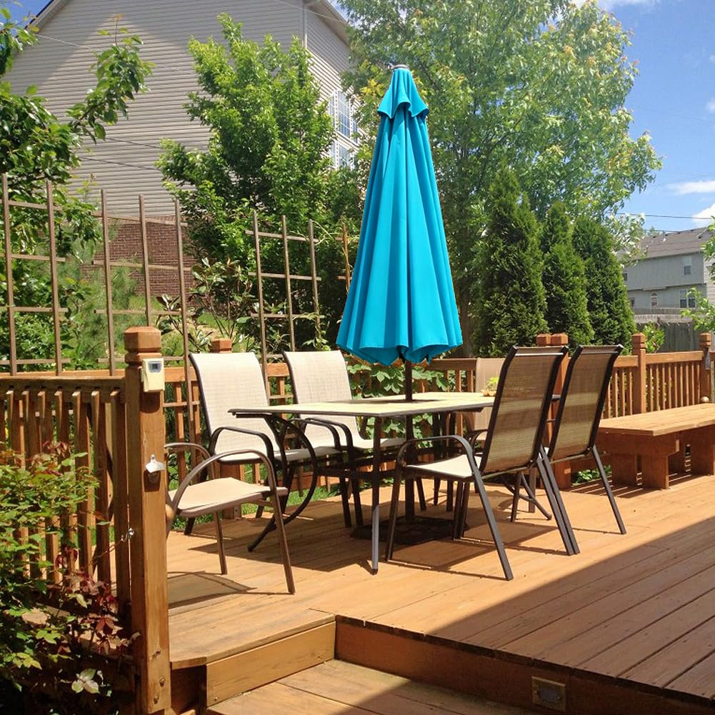 Housse de rechange pour parasol de 3 m, 8 baleines, pas de support de parasol, Bleu océan., 300cm, 8 Rippen