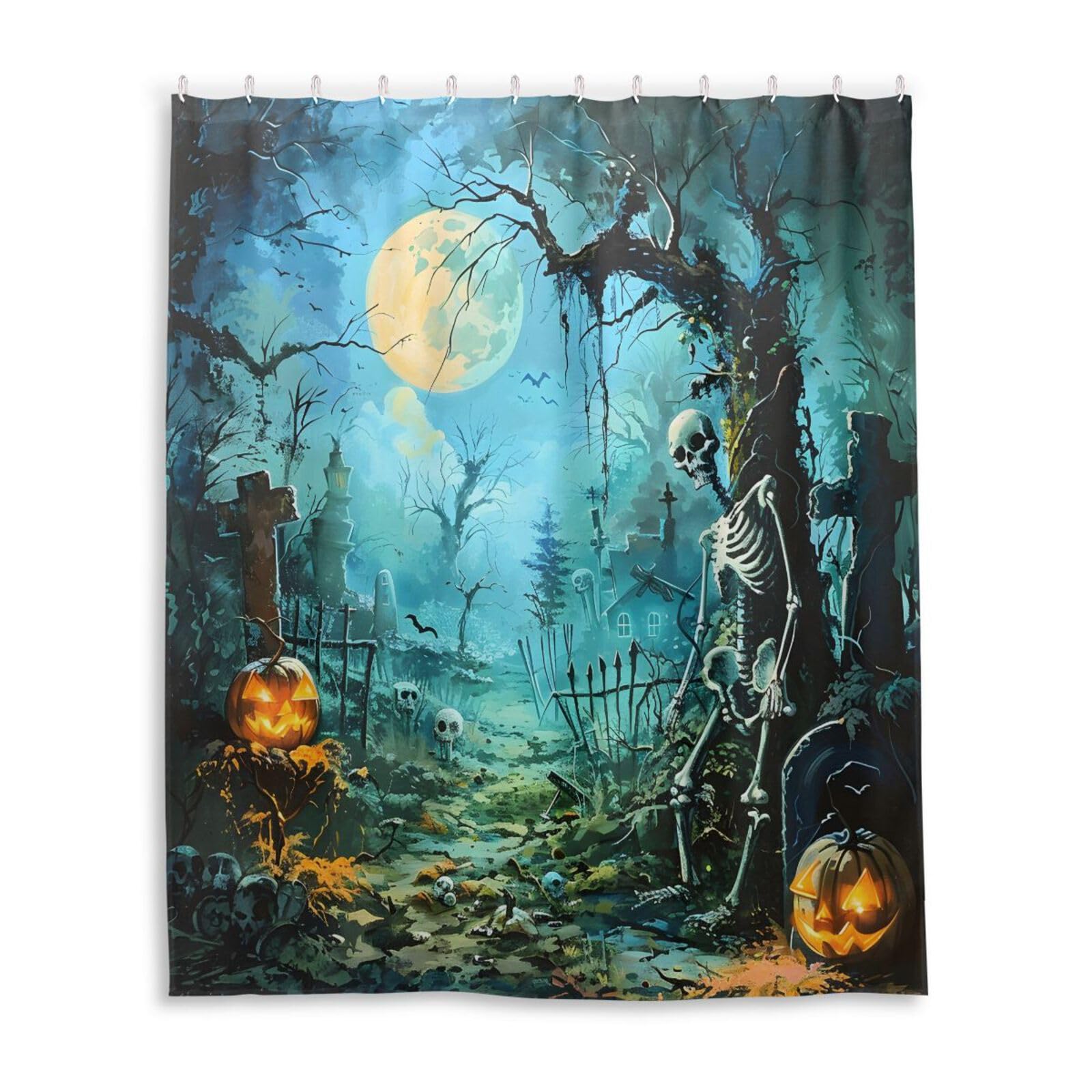 DUOBU Halloween Skulls Shower Curtain Washable Waterproof Fabric Bath Curtain 60x72Inch Shower Curtains with Hooks for Bathroom Decor