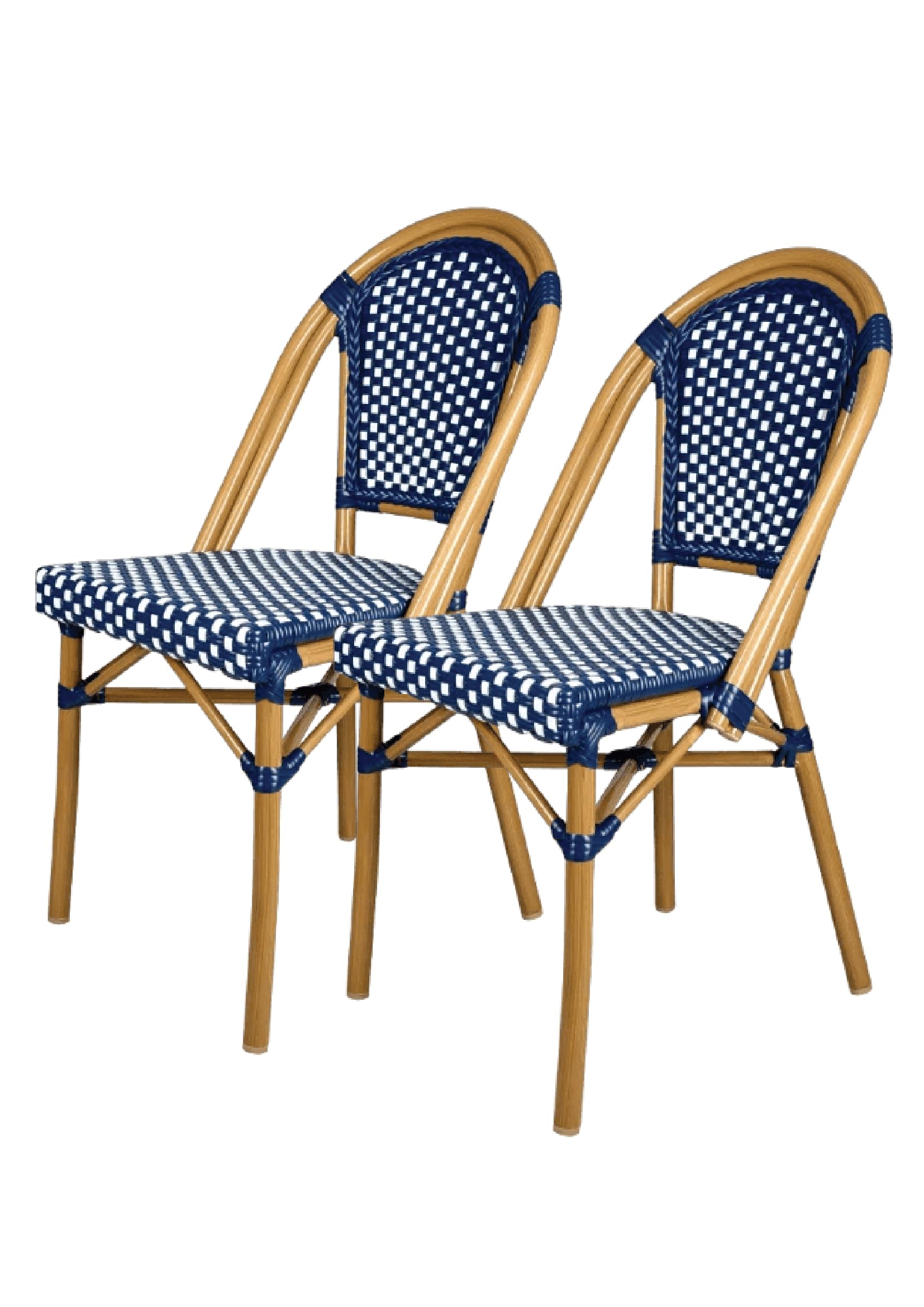Chivari French Bistro Patio/Indoor Dining Chair, 2 Pack, Hand Woven Wicker, Fully Assembled (2, Blue/White)