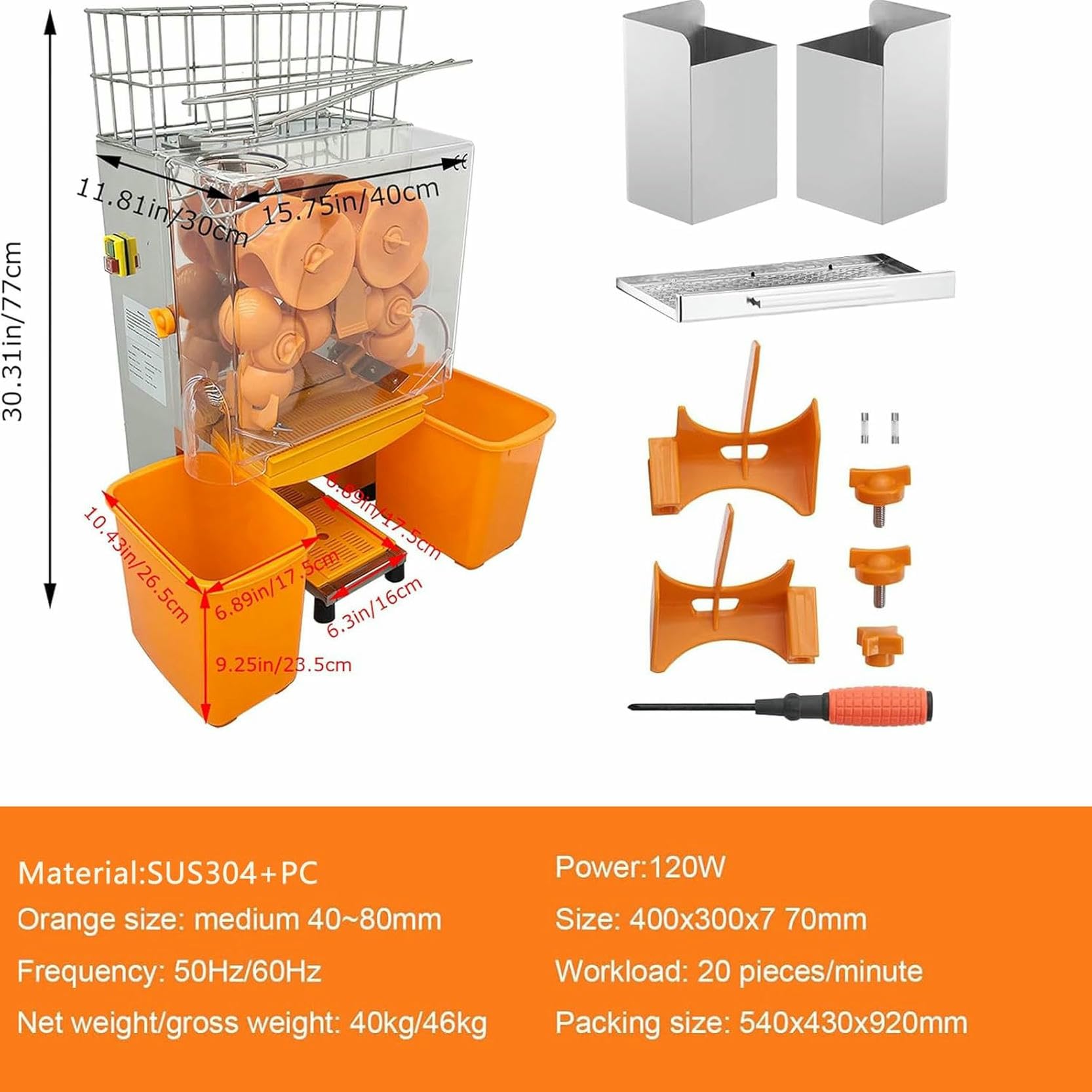 Exprimidor Cítricos Eléctrico Comercial,e-xtractor automático zumo naranja,sistema automático pelado filtrado,30 naranjas/minuto,2 cubetas recolectoras,e-xtraíble para limpieza,bajo nivel ruido