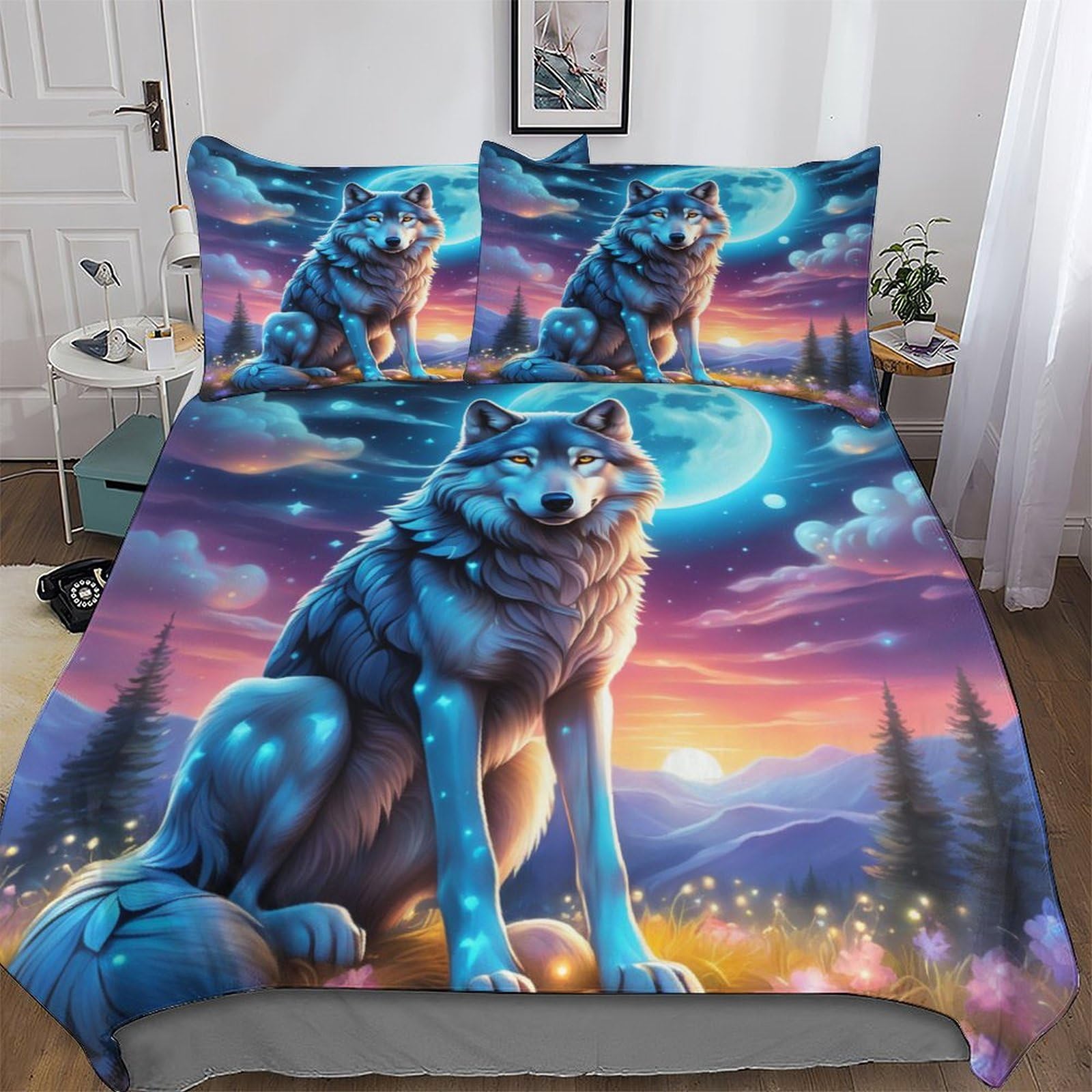 Housse de couette loup 3D double en microfibre de qualité supérieure douce et durable
