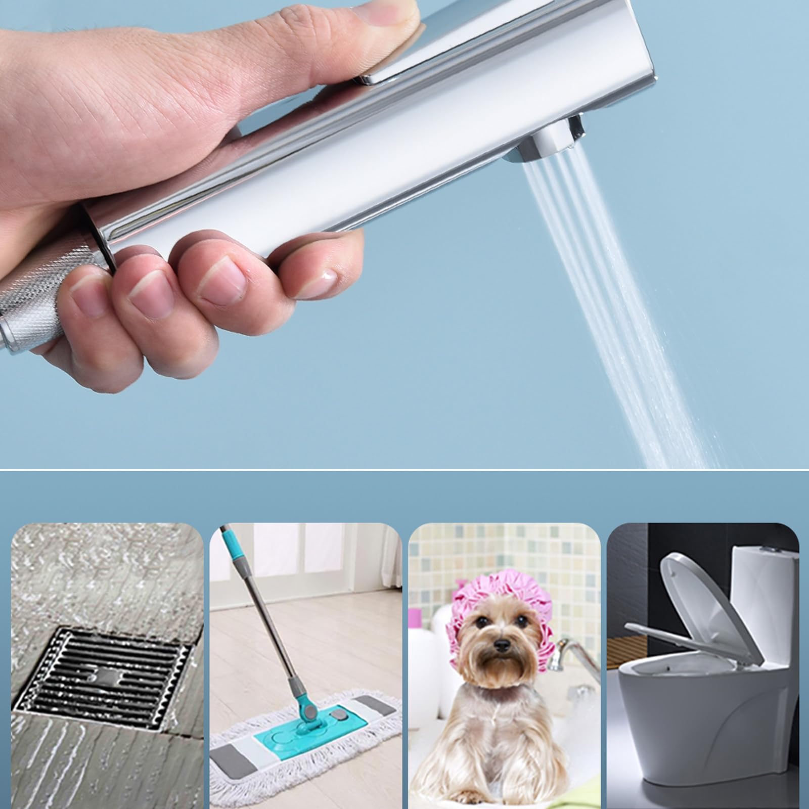 Sistema Doccia, Set Rubinetto Grigio, 4 funzioni, Kit di Montaggio a Parete con soffione Portatile a 3 modalità, doccetta per Bidet a Pioggia