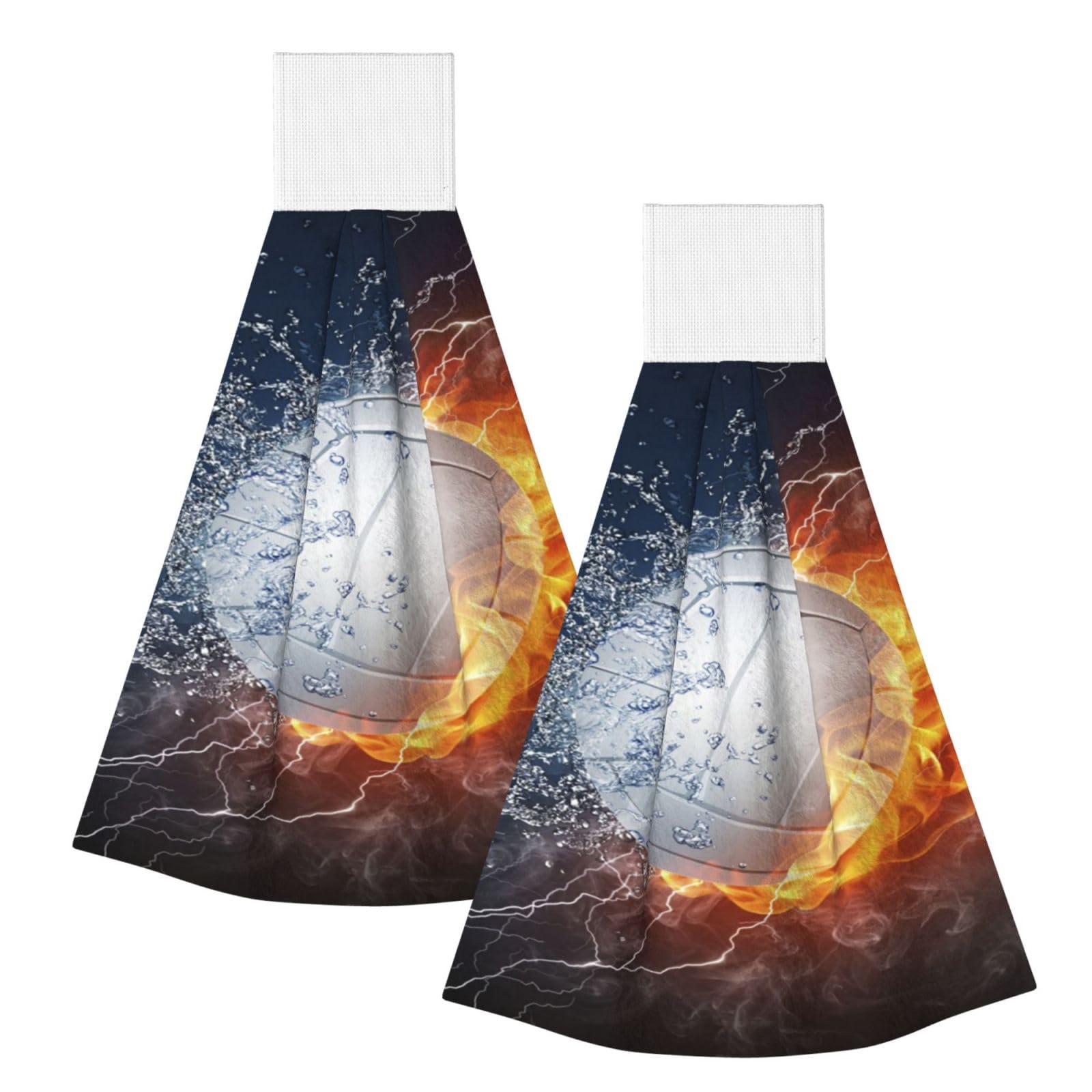 DOPKLNA Ice And Fire Volleyball, 2 Pcs Hanging Coral Fiber Hand Towels for Bathroom, Absorbent Kitchen Towels