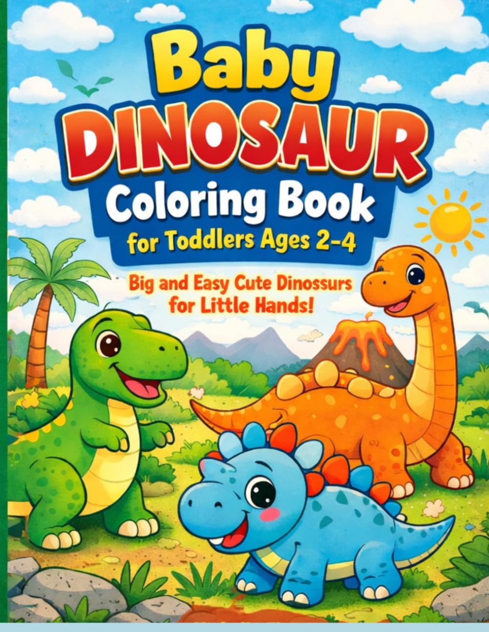 Baby Dinosaur Coloring Book for Toddlers Ages 2–4: Big and Easy Cute Dinosaurs with Bold Simple Designs for Little Hands