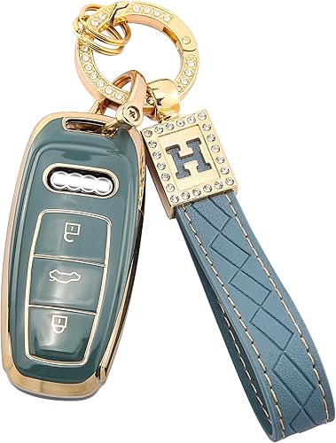 Funda para llavero Audi, TPU suave, llaveros dorados, protector completo compatible con Audi A3 A6 A7 A8 E-Tron S3 S6 RS6 S7 RS7 Q7 SQ7 Q8 SQ8 Bule