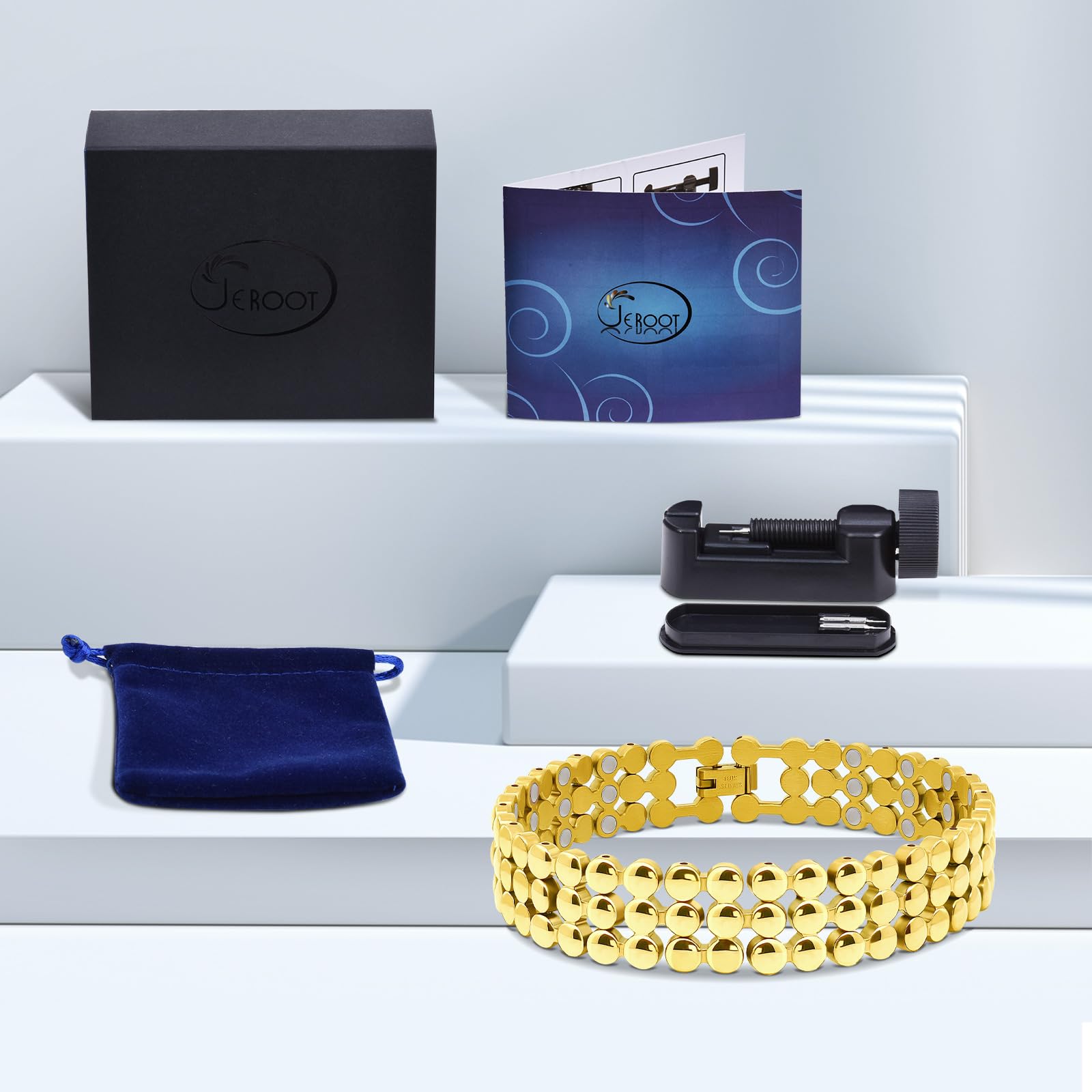 JEROOT Pulsera magnética de titanio para hombre, incluye herramienta de extracción