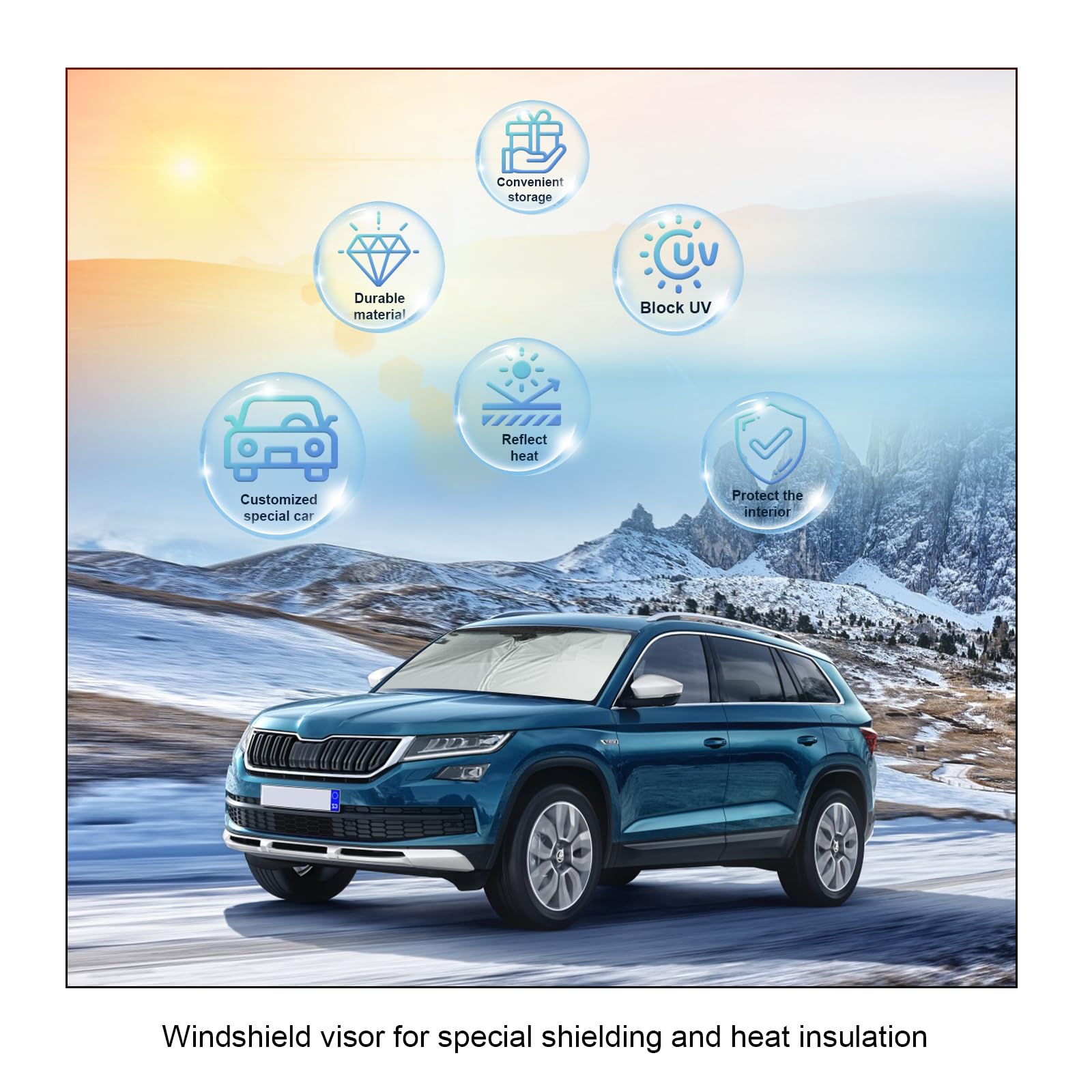 BIXUAN Osłona przedniej szyby samochodowej, ochrona przed słońcem do Skoda Kodiaq 2017-2023, osłona przedniej szyby, blokuje przednią szybę, osłona UV, składana