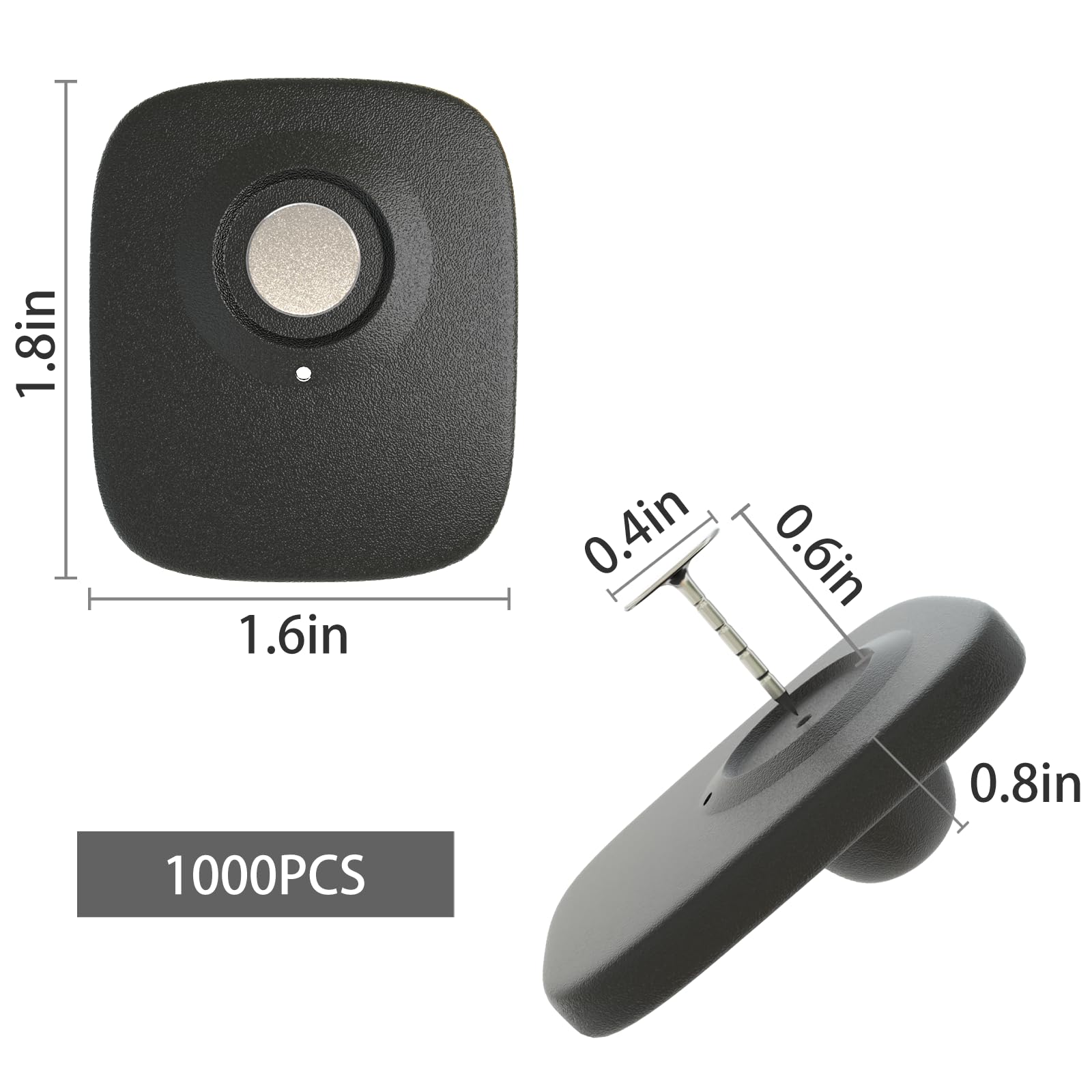 Sicherheitsetiketten für Kleidung, Diebstahlschutz, kompatibel mit RF 8,2 MHz Alarmsystem, Mini-Quadratisch, EAS, Hard-Tag mit 1000 Pins für Bekleidungsgeschäft, Supermarkt, Schwarz, 1000 Stück