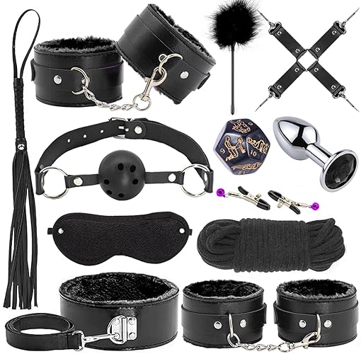 BDSM Bondage Restraints for Adult Toys, 12 Pcs Bondage Gear and Accessories Sex Toys for Women and Couples - Black
