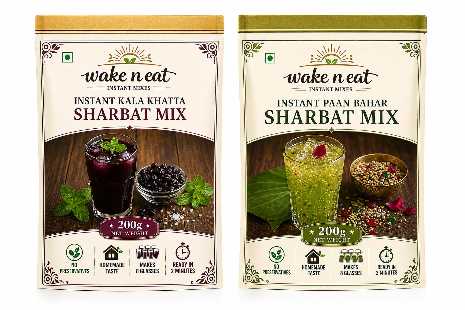 Wake n Eat Instant Sharbat Mix Combo | Paan & Kala Khatta Flavour | Just Add Water | Summer Refreshing Drink | No Preservatives | Ready in 2 Minutes | 200g Each (Pack of 2)-image-27