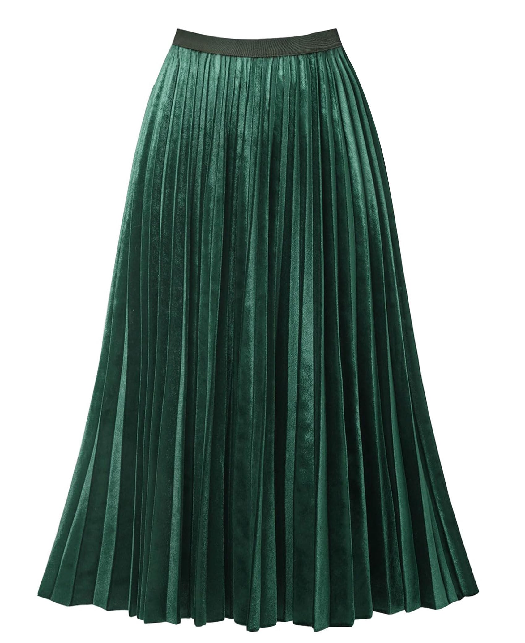Womens Pleated Skirts High Elastic Waist A-Line Swing Skirt Midi Length