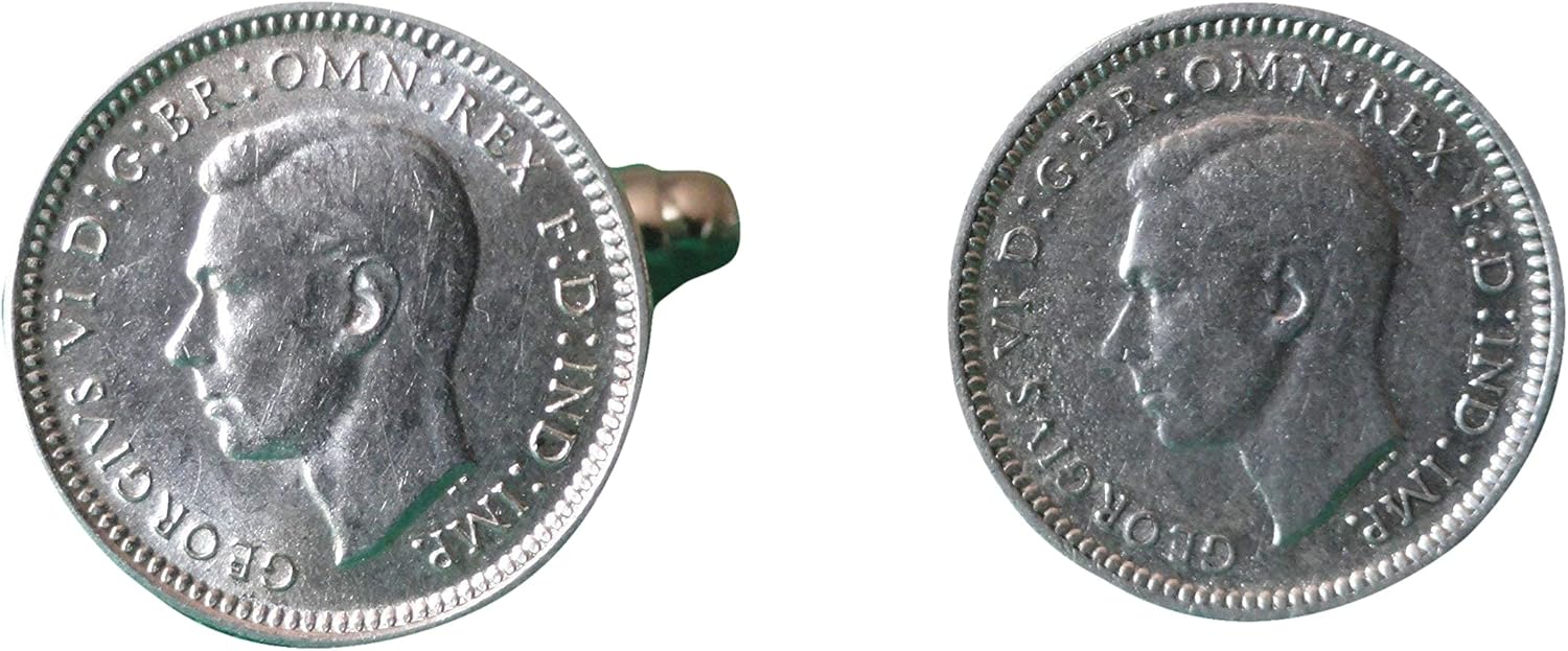 Australian Silver Threepence Coin Cufflinks, Lapel Pins, Tie Bars, Earrings, Jewelry and Accessories with George VI