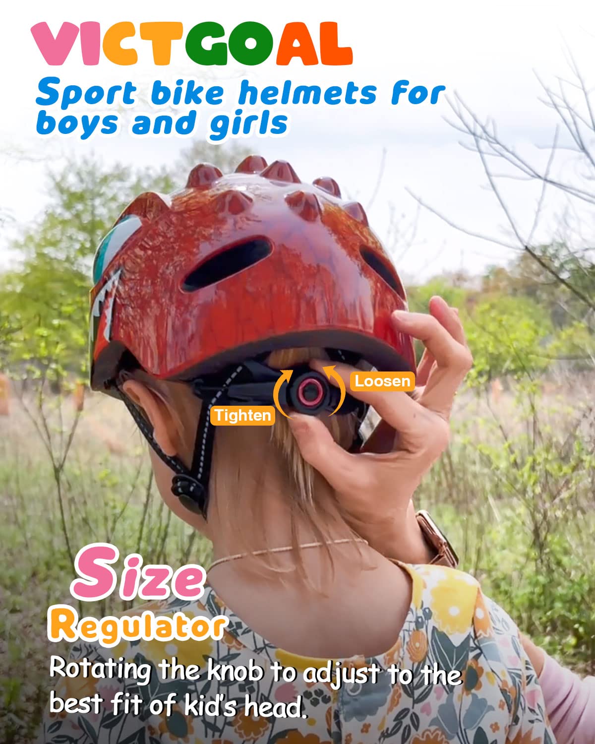 VICTGOAL Casco Bici Bambino, Perfetto Casco da Scooter per Cartoni Animati per scooter, Triciclo e Skateboard, Taglia Regolabile per Bambini 3-8 Anni