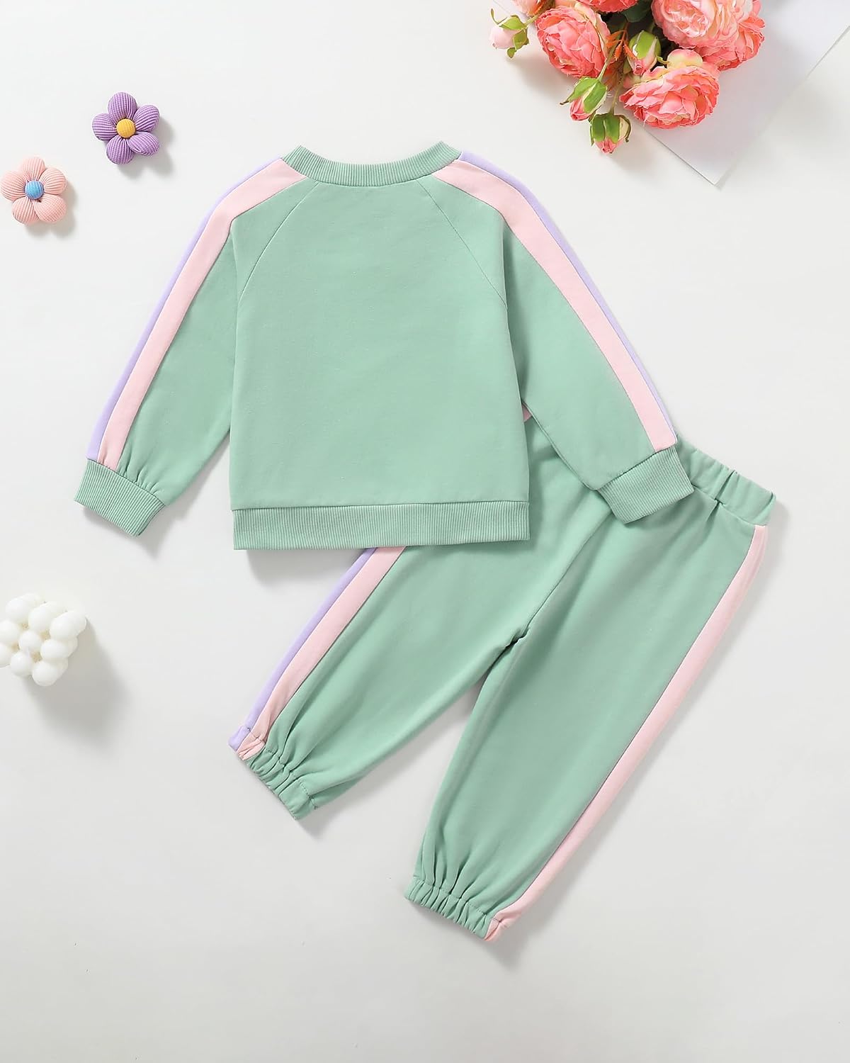 Mikrdoo Toddler Girl Clothes Baby Fall Winter Outfits Color Block Side Striped Long Sleeve Sweatsuit 12M-5T for Girls