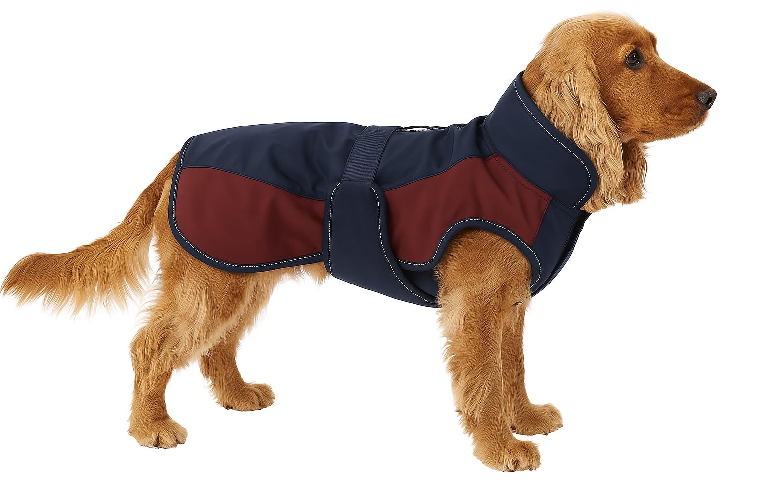 Flamingo Hundemantel Winter – Eisberg Dunkelblau & Bordeaux – M 45cm – Polyester – wasserabweisend – reflektierende Streifen – Bauchriemen mit Klettverschluss – Geschirröffnung