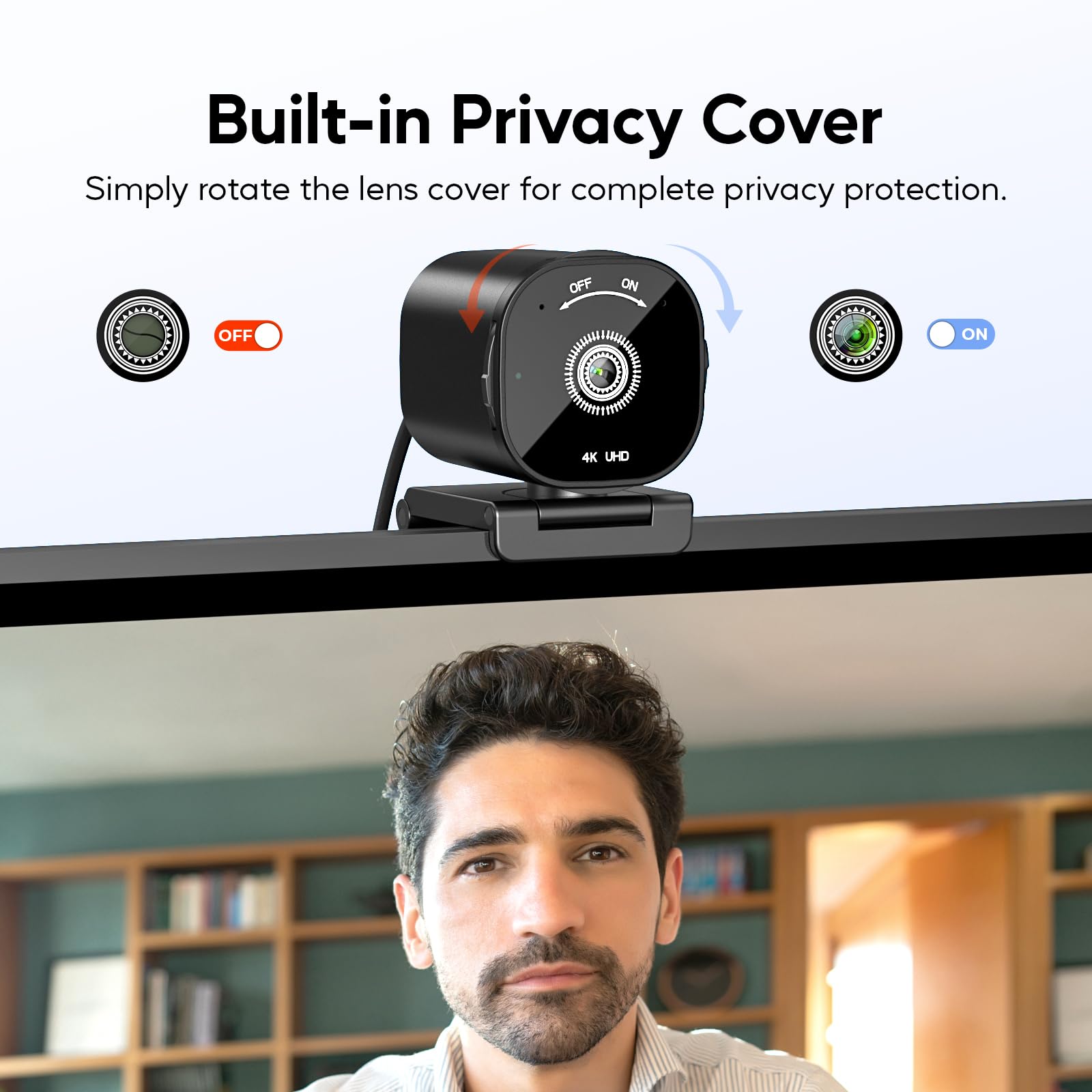 Cámara web 4K para PC y portátil, Ultra 4K HD, enfoque automático, micrófonos duales con cancelación de ruido, cubierta de privacidad, USB Plug & Play, cámara de transmisión de gran angular