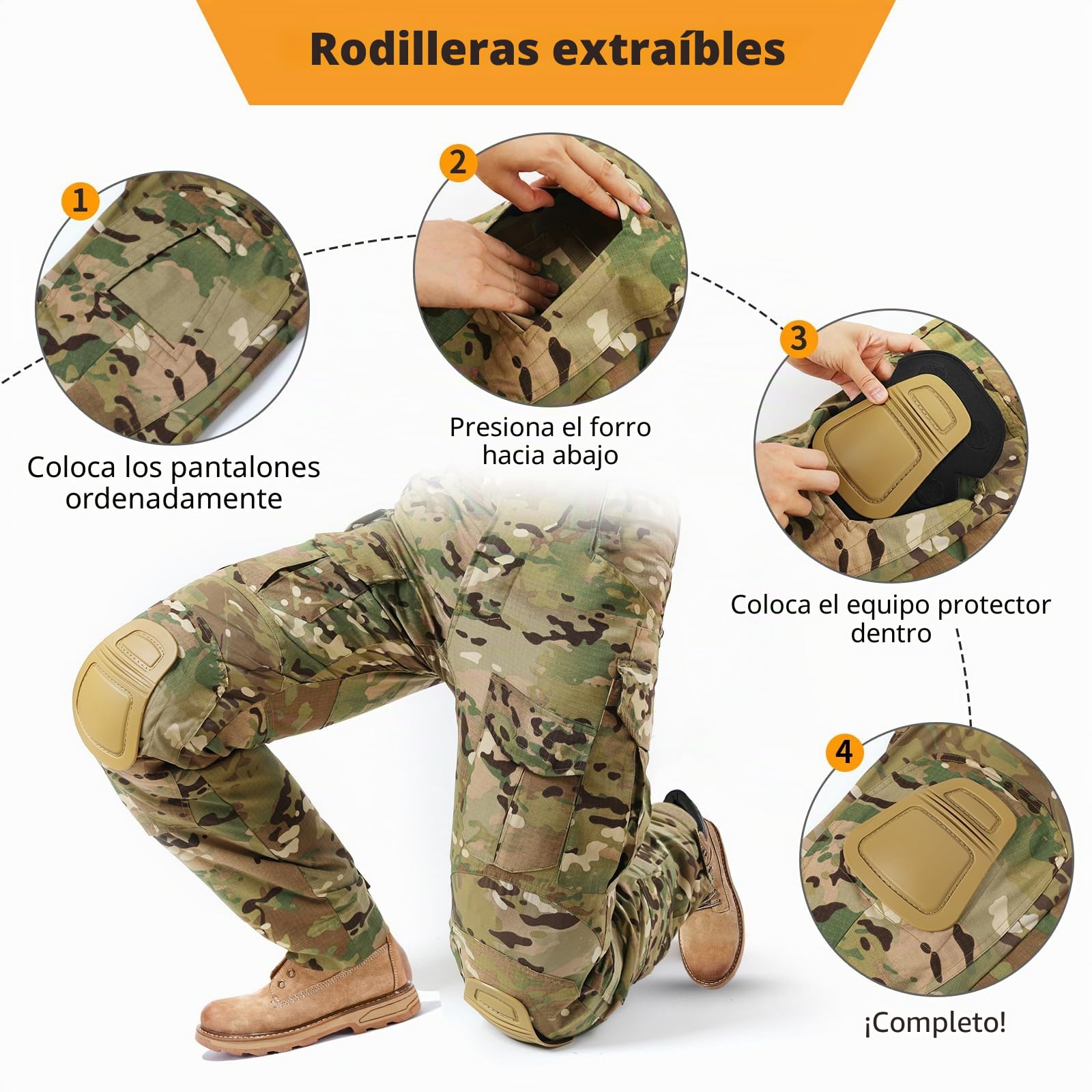 Pantalones de Combate para Hombre con Rodilleras, tácticos, para Exteriores, Camuflaje, Paintball, Camouflaje, 40W x 33L