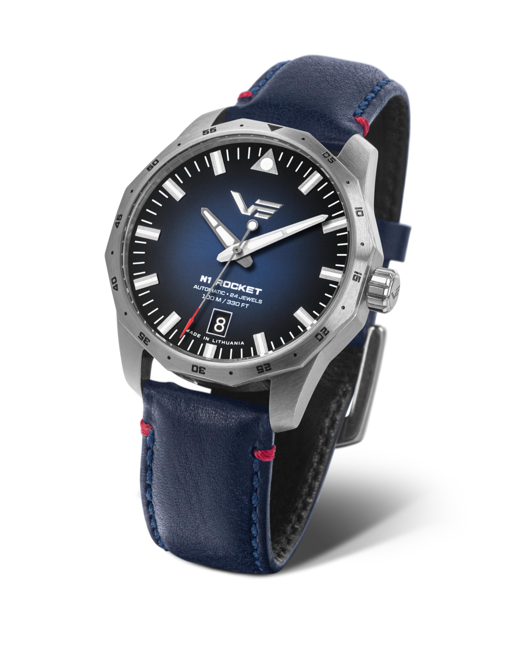 Vostok Europe Rocket N1 Automatik Herrenuhr Edelstahl mit blauem Lederband