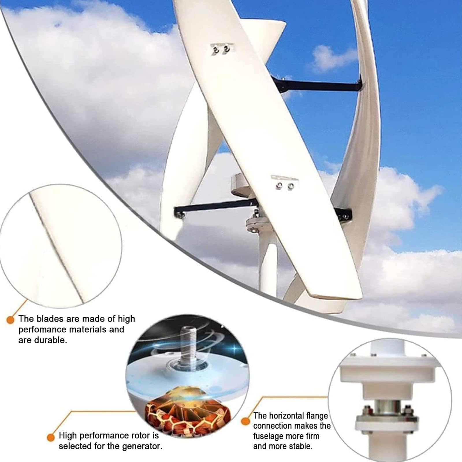 5000W 9000W Sin Ruido Generador de turbina eólica Vertical, 12V 24V 48V 3 Cuchillas Levitación Magnética Vertical Generador De Viento Vertical con Controlador MPPT 5000W-12V