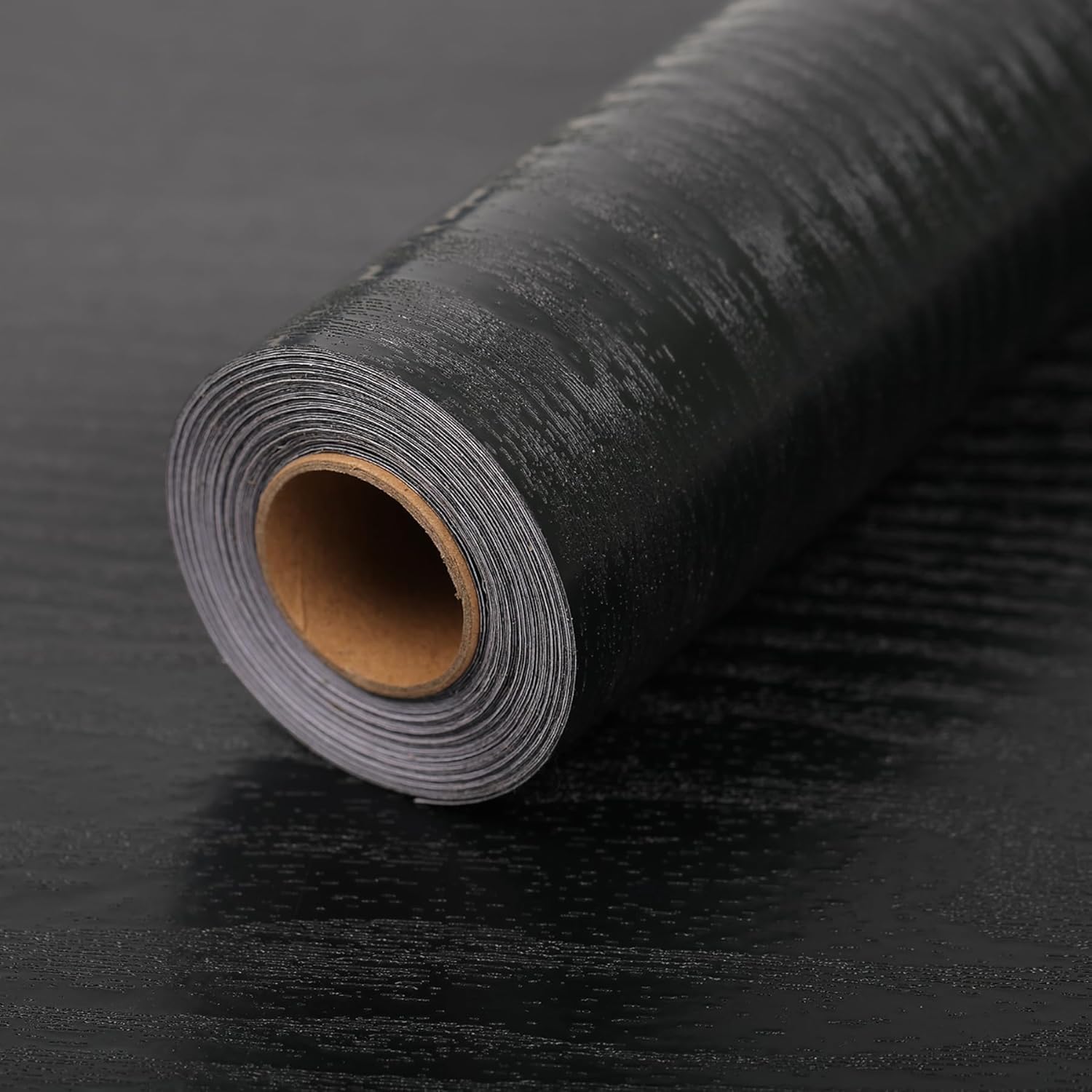 LOVADA Black Wood PVC Wallpaper - 44.5cm x 2000cm Waterproof, Textured Peel and Stick for Wardrobe and Storage Furniture