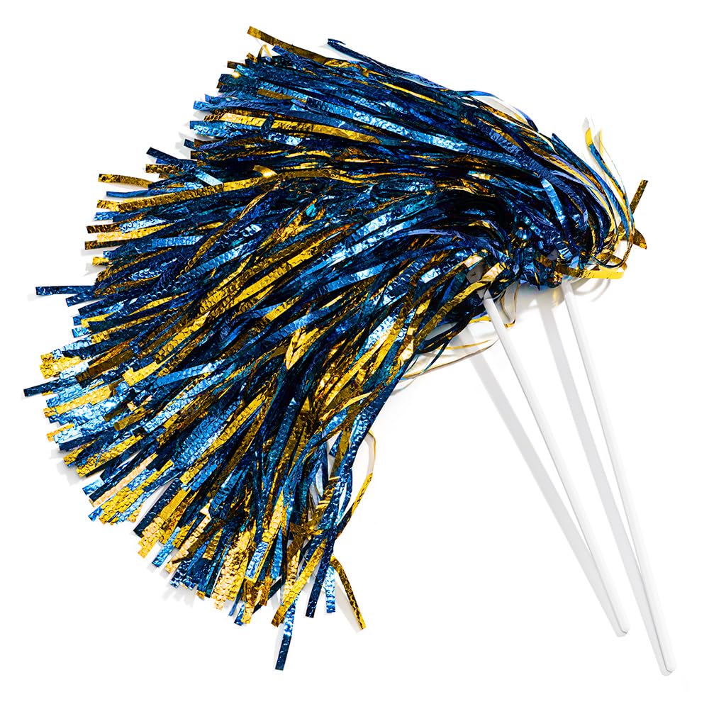 Anderson's Metallic Blue and Gold Foil Textured Pom Poms- Pack of 10