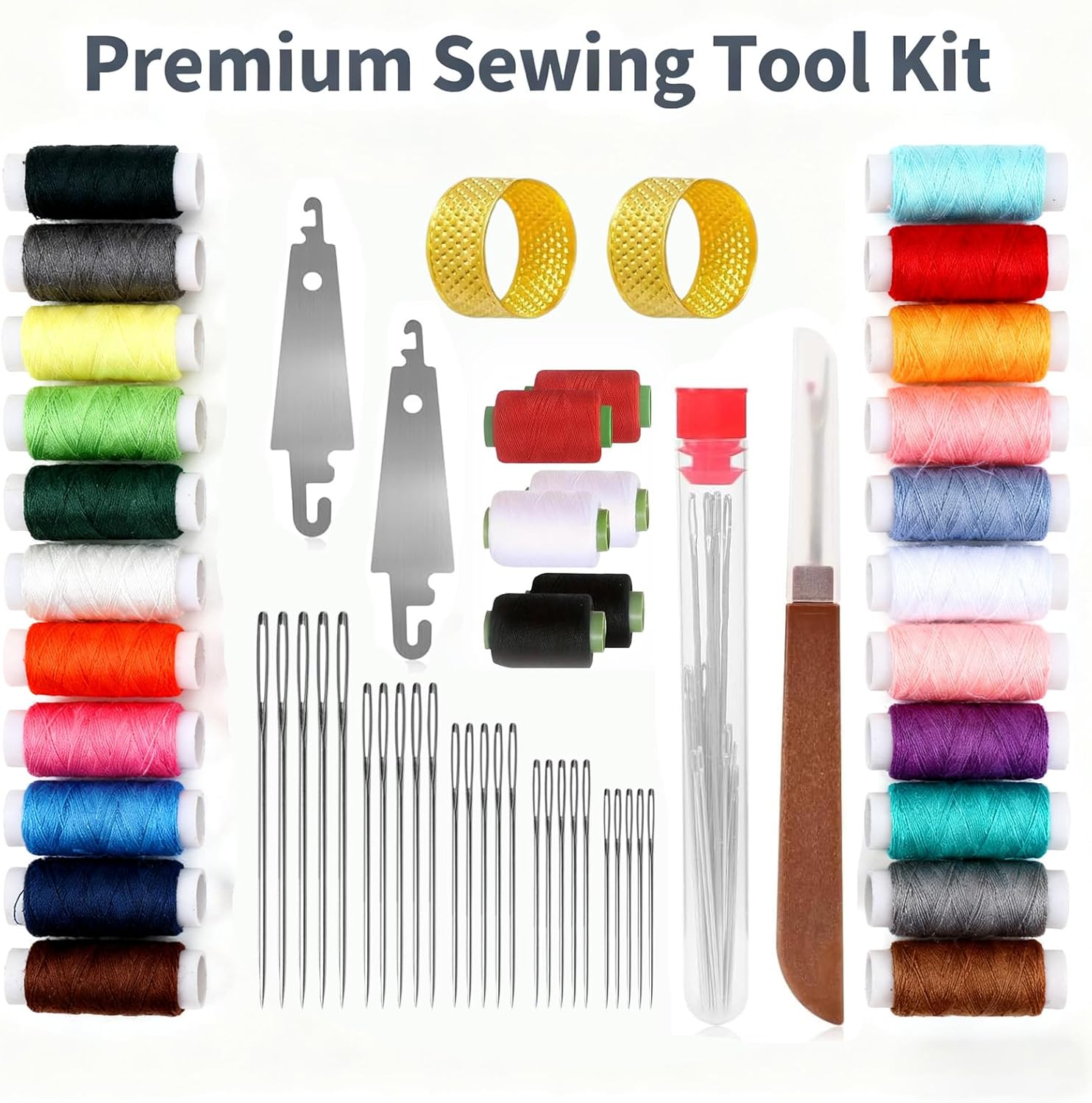 Big Eye Steel Sewing Needles Kit, Stainless Steel Hand Sewing Needles Set with Threaders, Seam Ripper & Storage Pouch for DIY Sewing, Embroidery Quilting and Repairs (39pcs) - Image 2