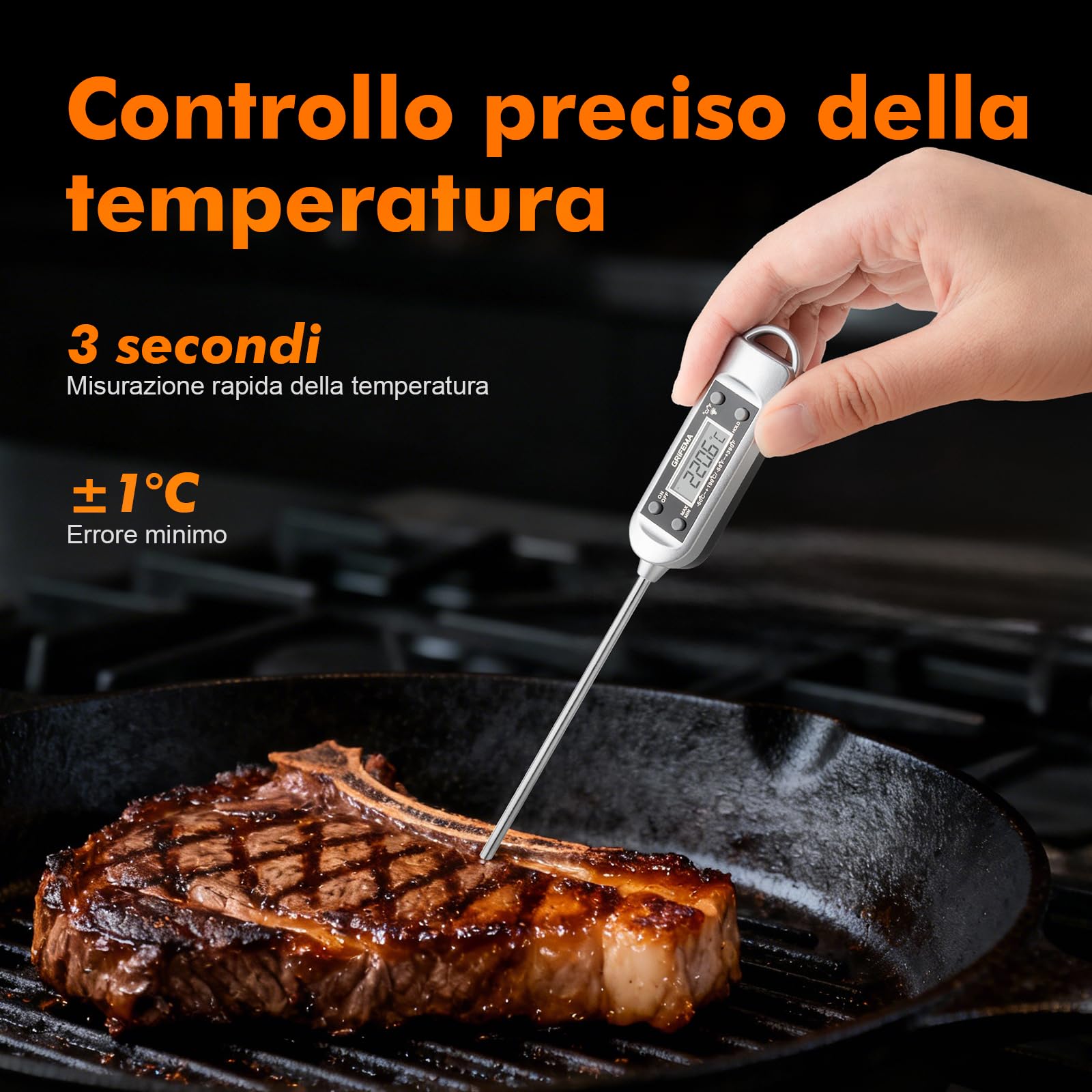 GRIFEMA GA2802 Termometro da Cucina, Sonda in Acciaio Inossidabile 304, Misurazione Rapida, per Barbecue Forno Pasticceria