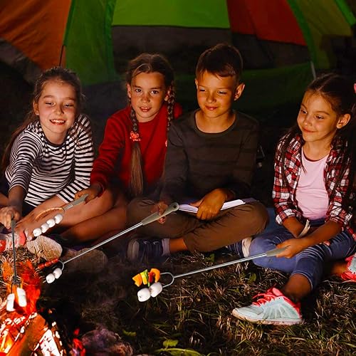 Miniatura 5 de Juego de 8 barras de asar de malvavisco de alta calidad de acero inoxidable para barbacoa, pinchos telescópicos y tenedor para perros calientes de