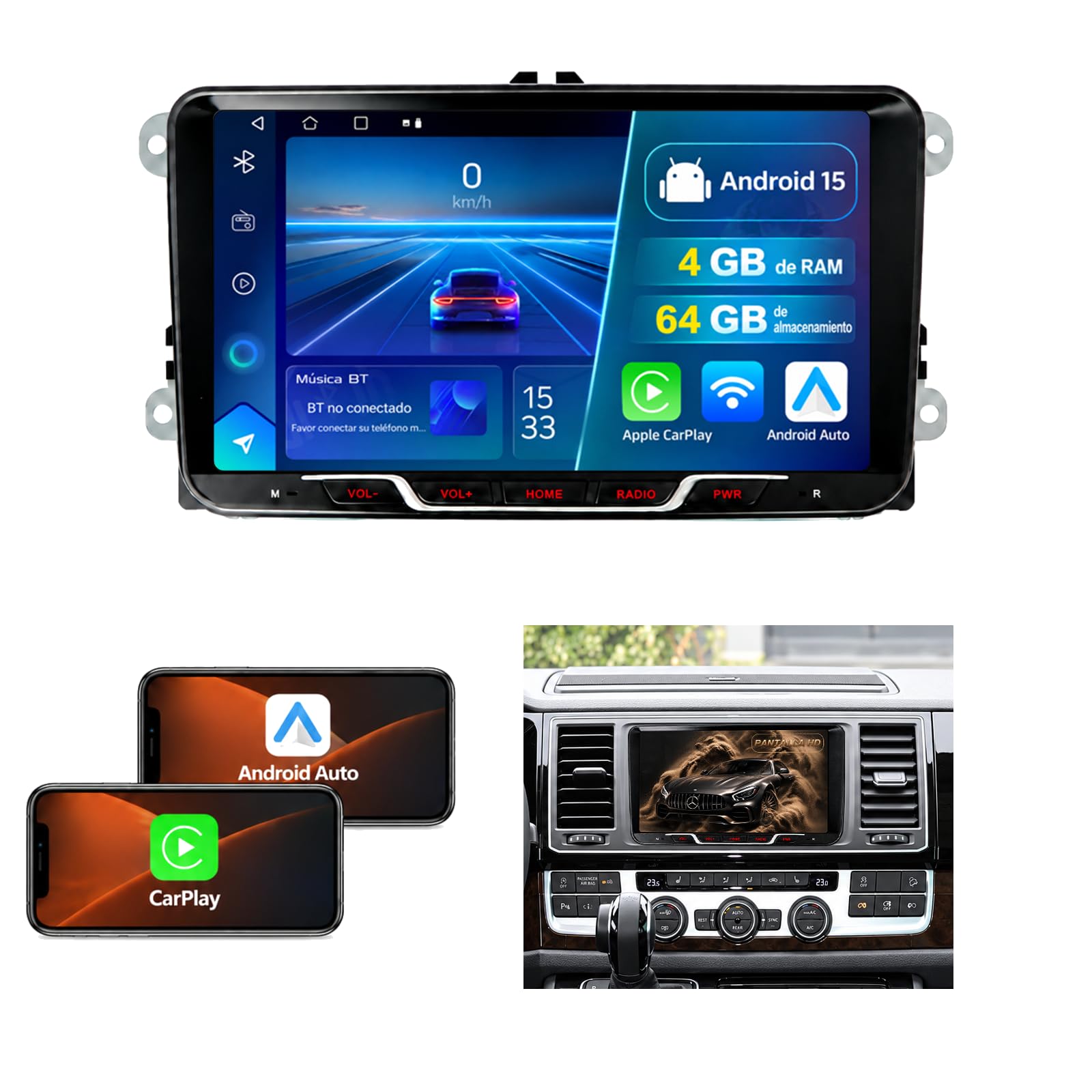 Radio Android 15 VW Multivan T5 T6 2009 – 2019, 9 Pulgadas, 2 DIN, 4+64GB
