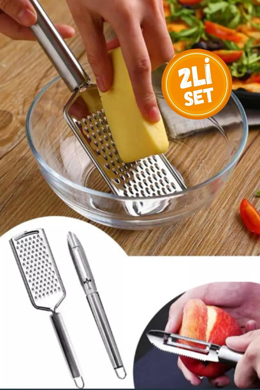2li Set Paslanmaz Çelik Rende Ve Soyacak Peynir Çikolata Zencefil Patates Limon Rende Sebze Soyucu