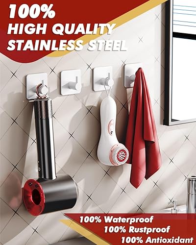 Miniatura 4 de Auxmir Ganchos adhesivos resistentes de 22 libras (máx.), paquete de 5 toalleros autoadhesivos sin daños, acero inoxidable para abrigo, impermeable,