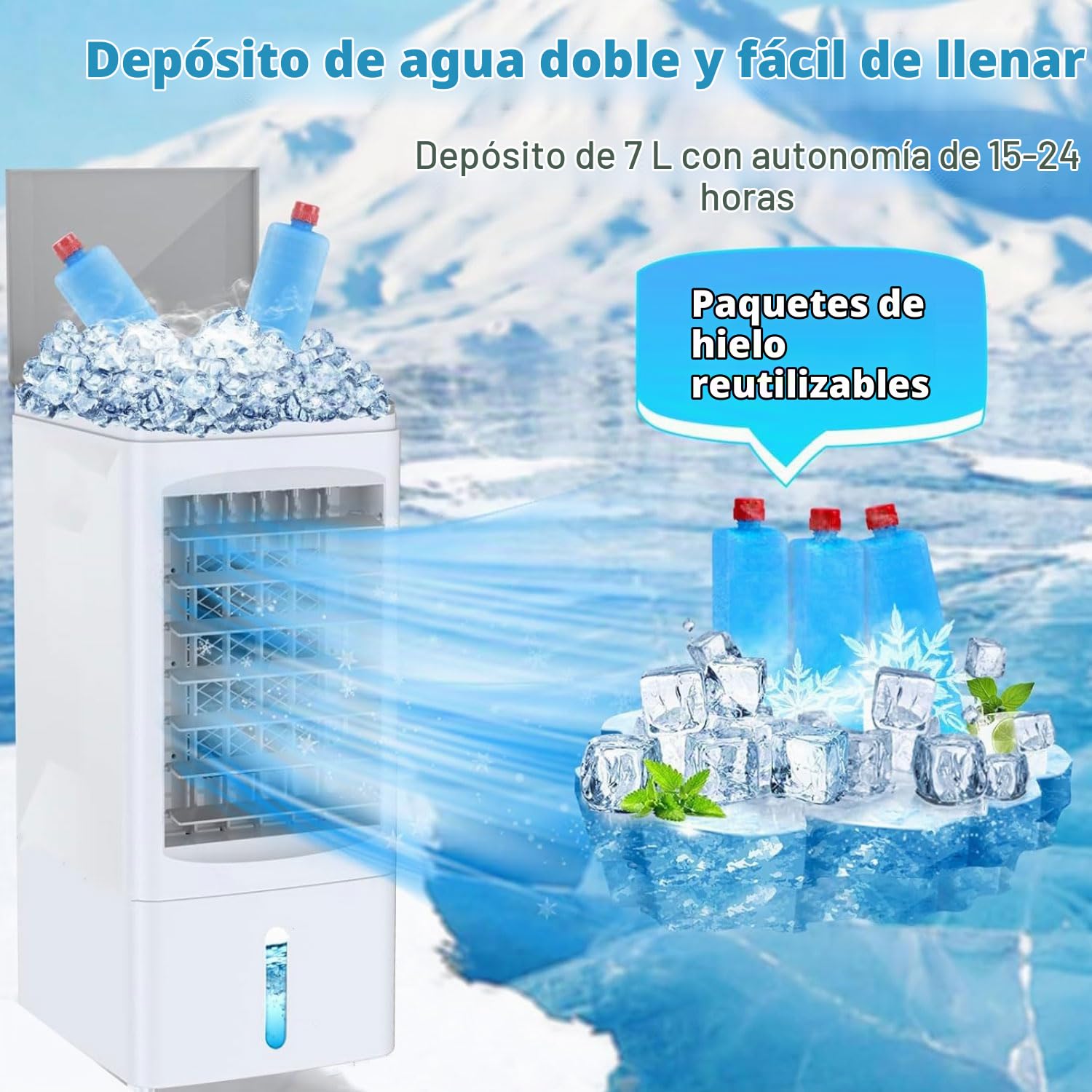 Aire Acondicionado portátil sin Ventana, 3 en 1, Enfriador de Aire evaporativo con Control Remoto, Temporizador de 12 Horas, 3 velocidades y 3 Modos de enfriamiento, Unidad de Aire acondicio