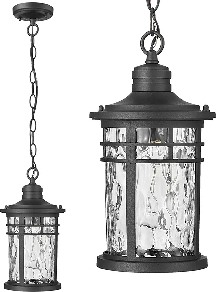 Naxttii Outdoor Pendant Lights for Porch Aluminum Hanging Porch Light with Water Ripple Glass Hanging Lantern for Front Patio Gazebo Foyer or Garage