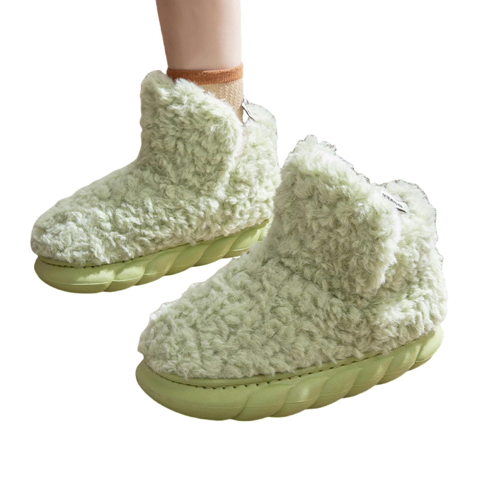 JYMADLY Slippers Women's Warm Fluffy Slipper Boots Memory Foam Indoor House Shoes-green-40-41