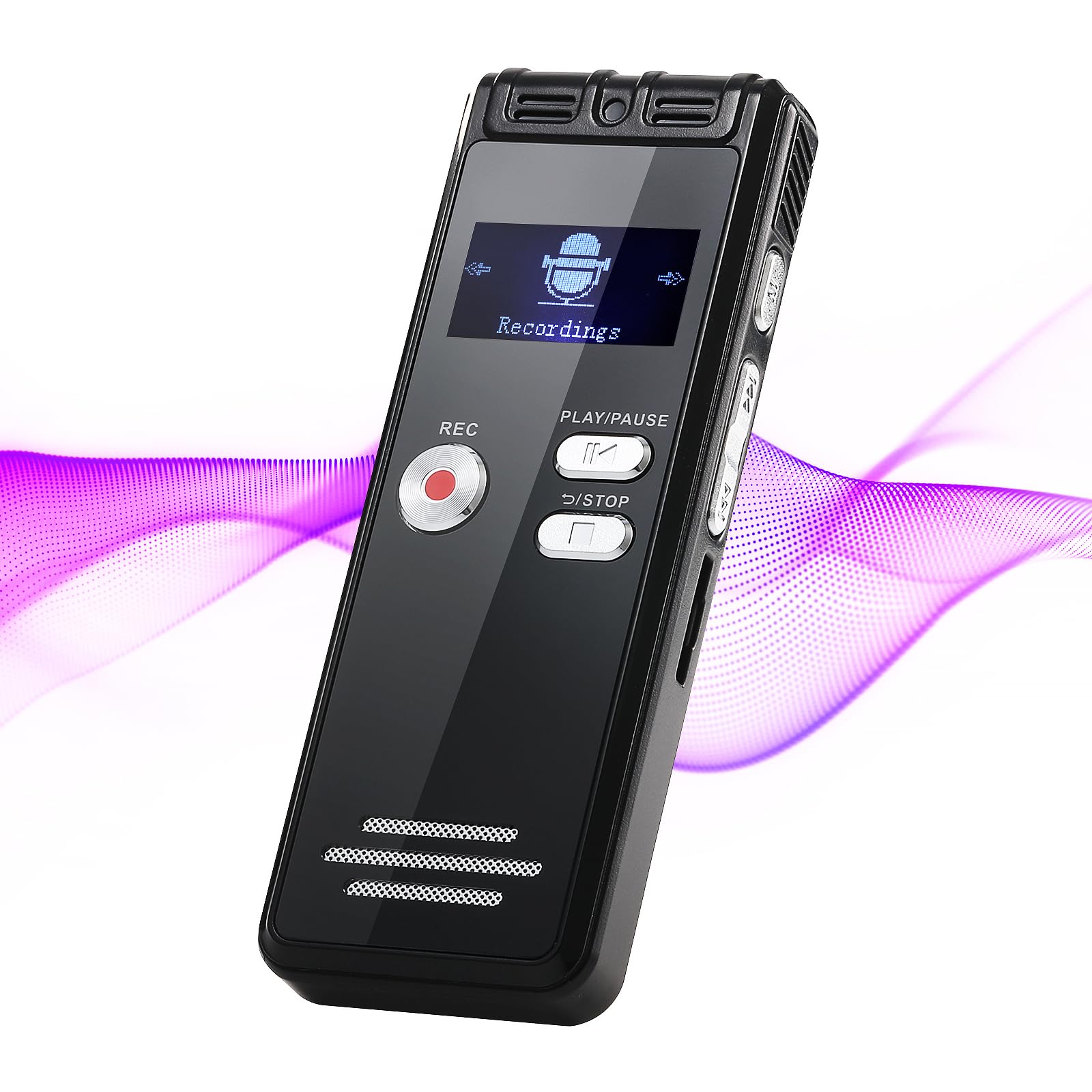 Enregistreur Vocal avec Lecture 8 Go – 1536 Kpbs – Appareil d'enregistrement Audio One Touch avec réduction du Bruit pour interviews/Classes/réunions