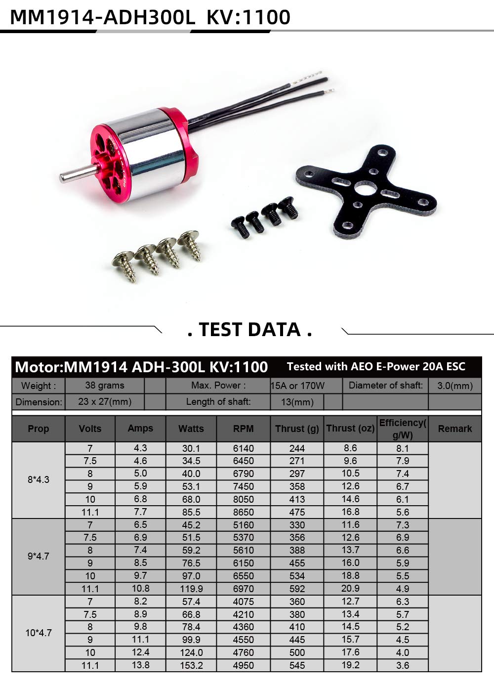 ADH300L 1100KV Brushless Outrunner Motor With 20A ESC - Micro Brushless Motor For RC Airplanes, Quadcopters, FPV Drones | 2S-3S LiPo - View #12