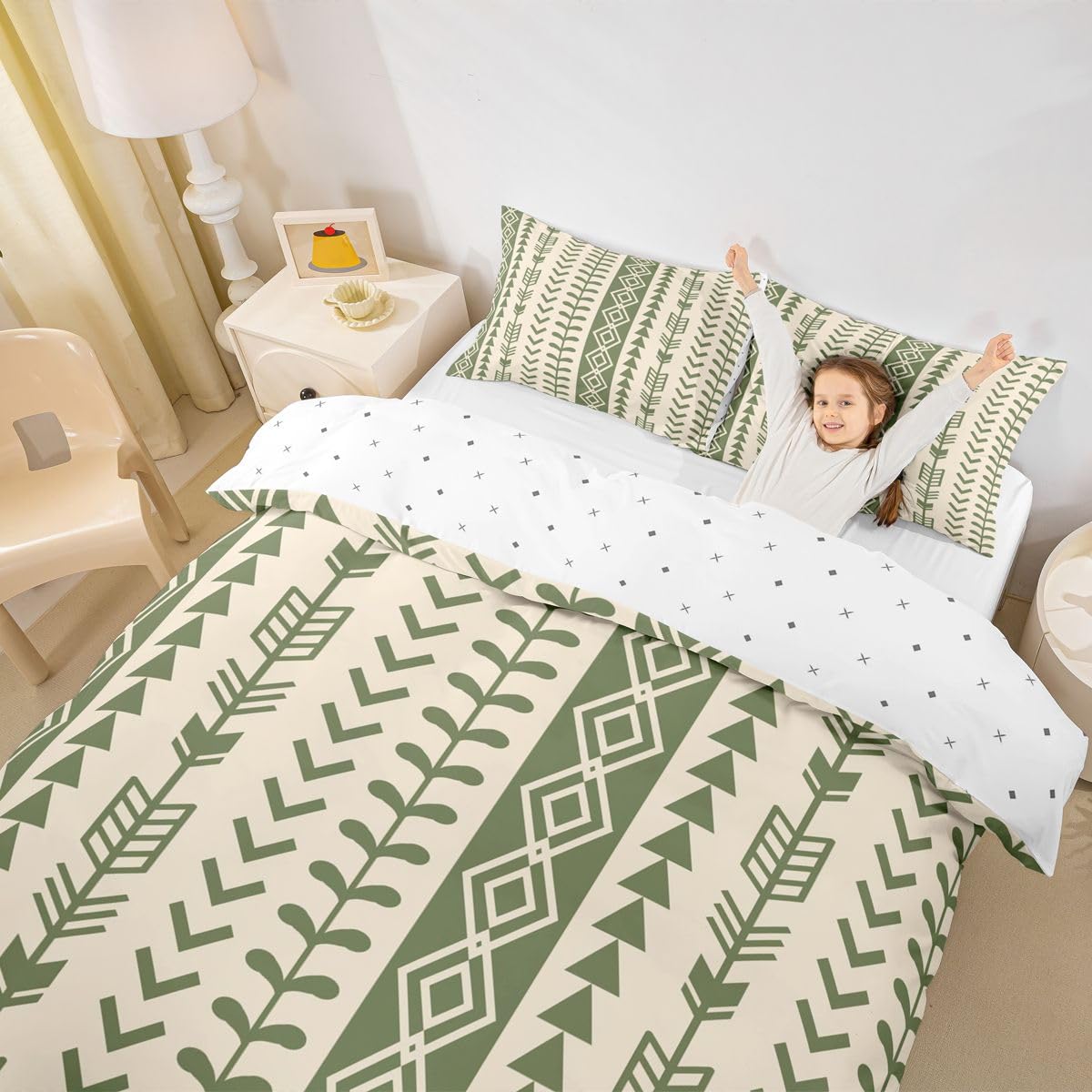 Homewish Boho Arrow podwójna poszewka na kołdrę beżowa szałwiowa zieleń zachodni aztecki zestaw pościeli dla dzieci nastolatków dorosłych południowo-zachodni rdzenny czeski poszewka na kołdrę
