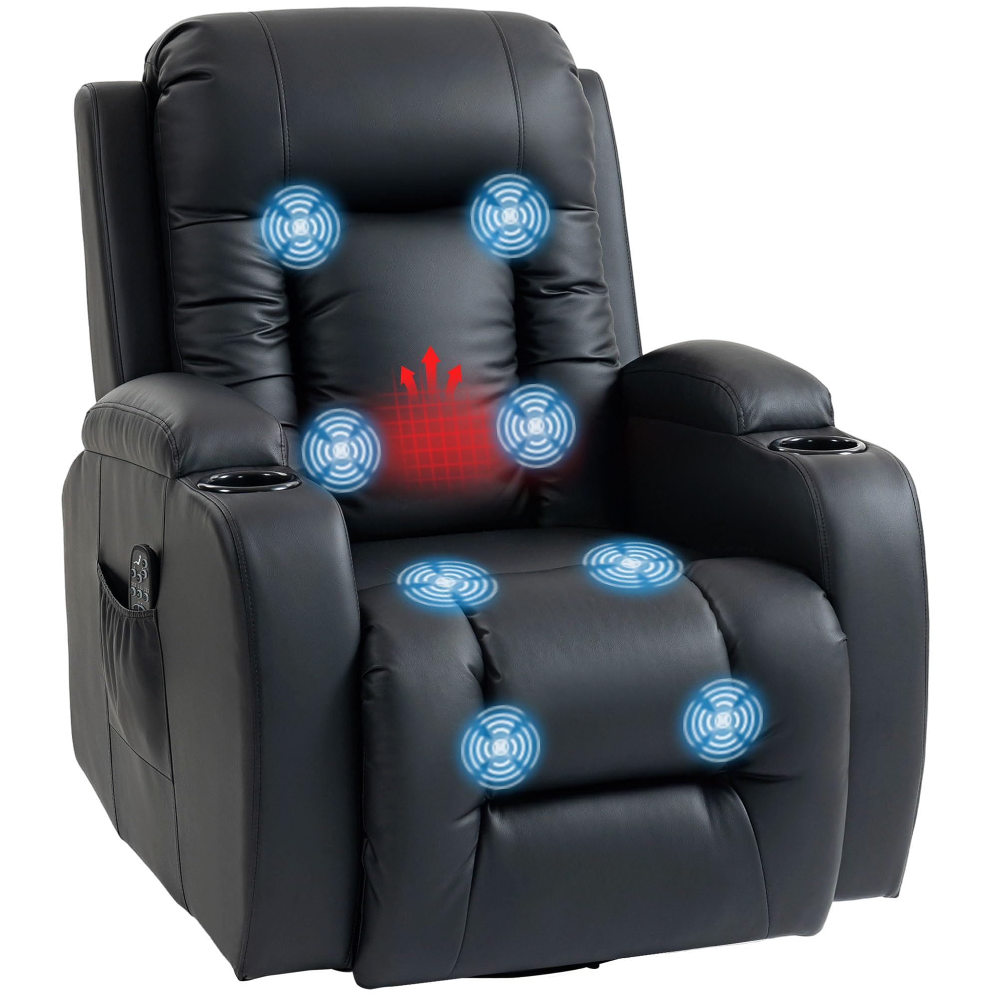 HOMCOM Relaxsessel mit Massagefunktion, Liege- und Wärmfunktion, Kunstleder, Schwarz