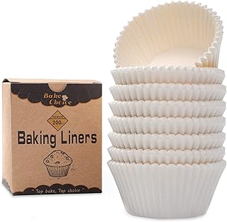 Bake Choice 200pcs White cupcake liners for baking,Standard Size food grade cupcake wrappers,Non-stick, greaseproof parchm...