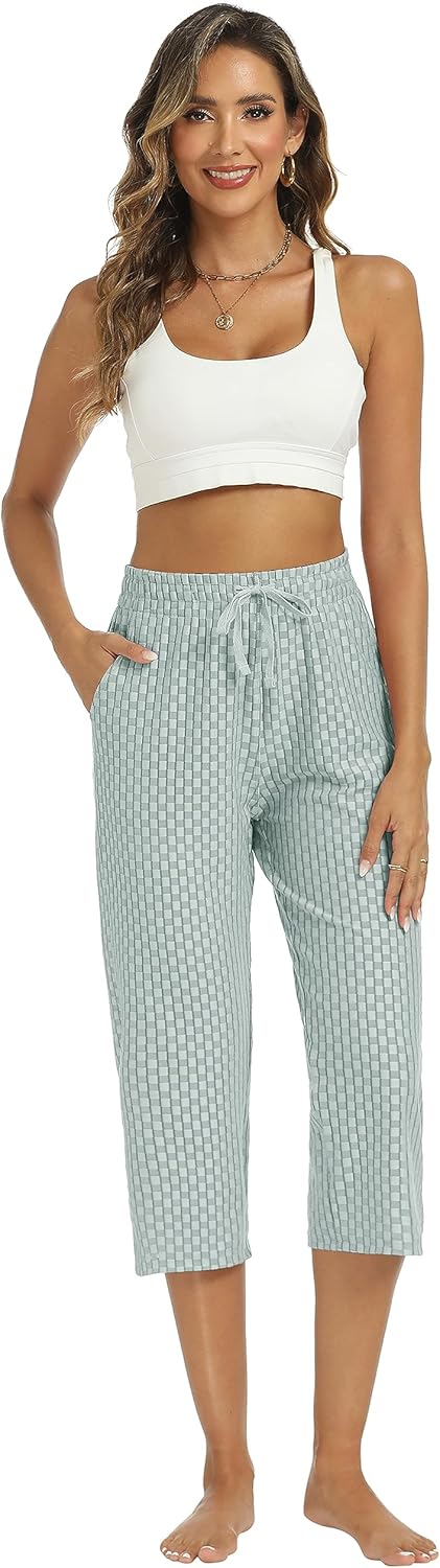 Cakulo Womens Capri Pants Wide Leg Yoga Capris Summer High Waisted Casual Lounge Cropped Pants with Pockets