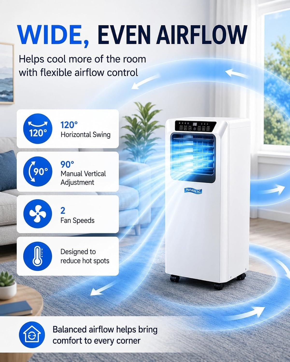 Climatizzatore Portatile 7000/9000 BTU 33x28x68 cm con Telecomando, 9000BTU, 9000BTU