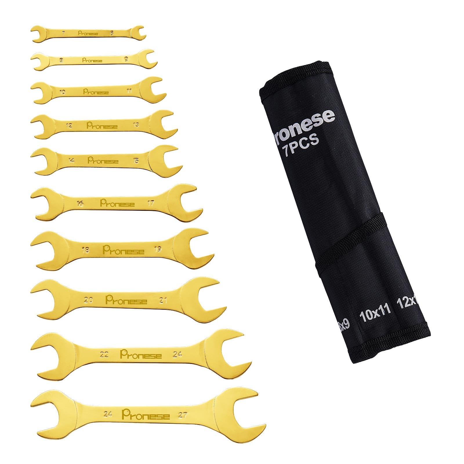 Pronese 10 Pack 6-27mm Super Thin Spanner Set Titanium Plating Carbon Steel