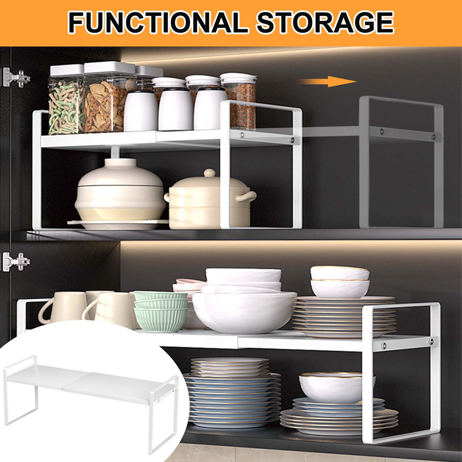 Mensola estensibile per armadietto, inserto telescopico per armadietto, lunghezza: 35-65 cm, larghezza: 22 cm, altezza: 25 cm, mensola organizer impilabile per piano cucina, portaspezie da cucina per