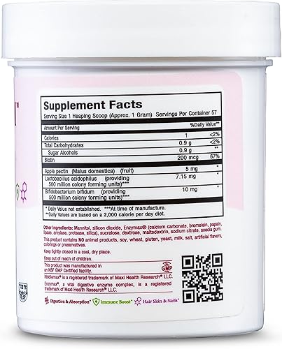 Miniatura 2 de Maxi Health KiddieMax Probiotic 5M - Acidophilus - Flora digestiva saludable - Polvo de 2 onzas - Kosher