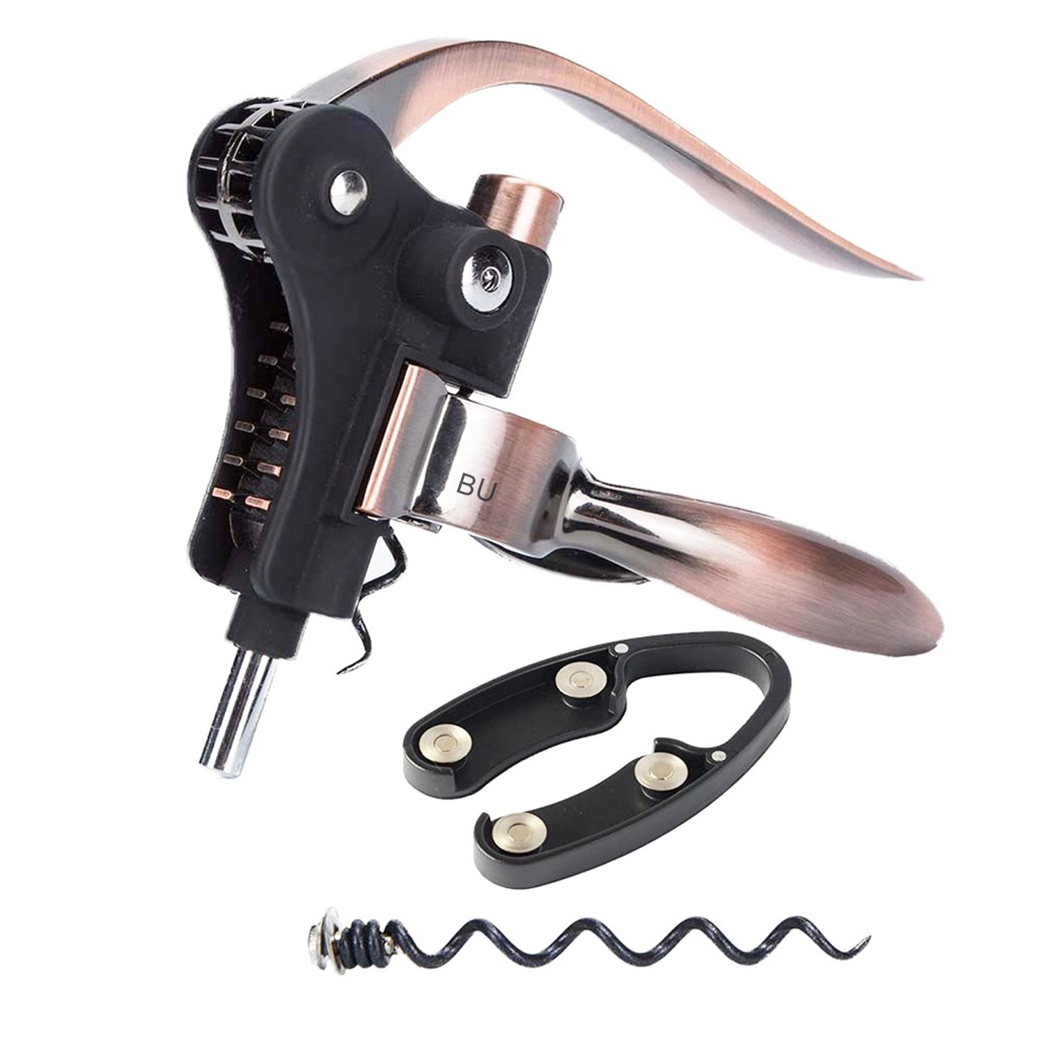 Best Utensils Copper Lever Wine Opener & Foil Cutter Set, Vertical Wine Opener Corkscrew with an Extra Corkscrew Worm/Spiral (Luxury Golden)