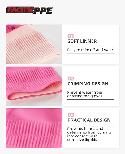 Miniatura 4 de PACIFIC PPE 2 pares de guantes de goma reutilizables para lavar platos, antideslizantes, cocina, tamaño mediano